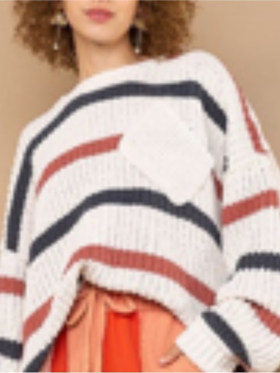 POL Sweaters - POL Chunky Striped Crew Sweater in Cream, Black & Brown
